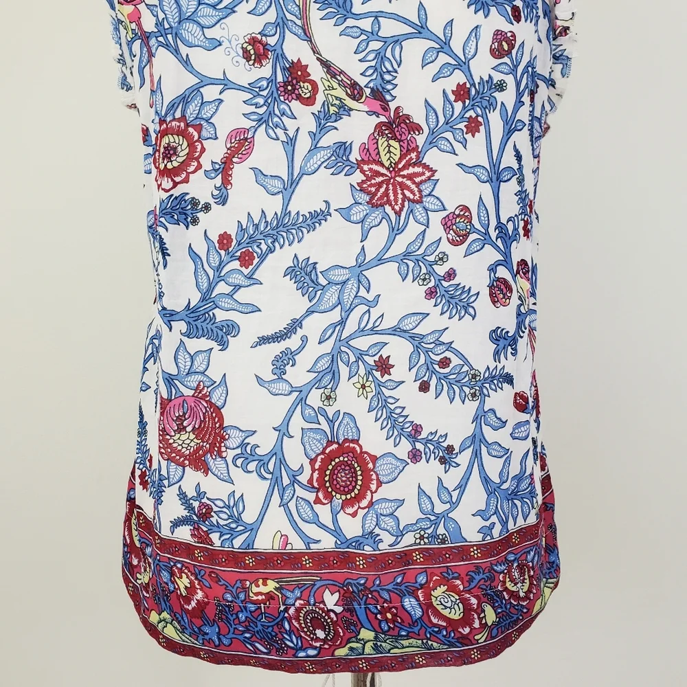 Point Sur J. Crew Ruffle Block Print Top